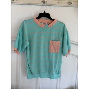 Vintage 80’s 90’s Mint Green And Coral Pink Crew Neck Shirt Medium Bolo Spirit